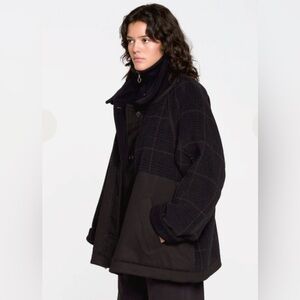 Girls Of Dust Army Caban Coat - Navy/Brown Check